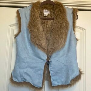 Together faux fur lined Vest Womens 6 toggle closure blue Penny Lane Retro Warm